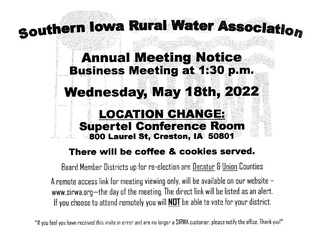 Recent News Southern Iowa Rural Water Association